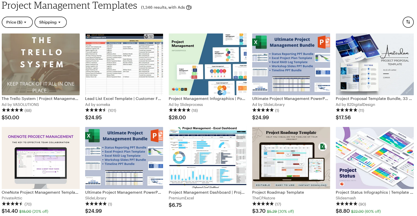 etsy project management templates